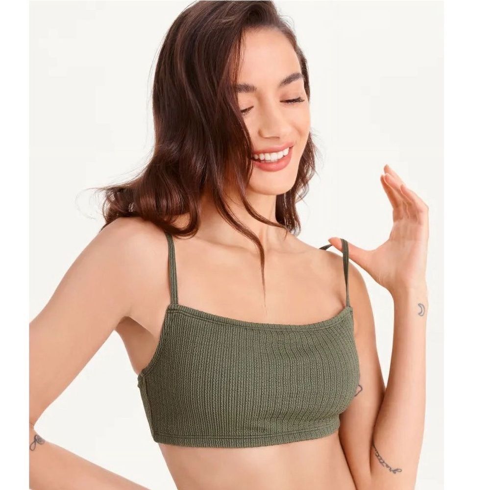 NWT Dkny Women's Textured Bralette Bikini Top Swimsuit Green